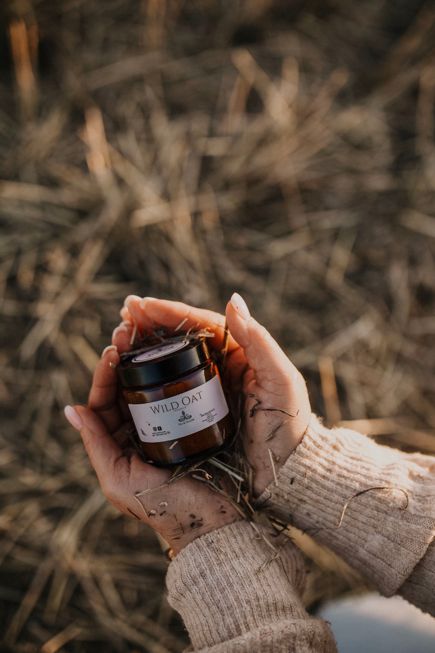 Till & Tallow Wild Oat Vanilla Body Butter in hands, handcrafted in Alberta