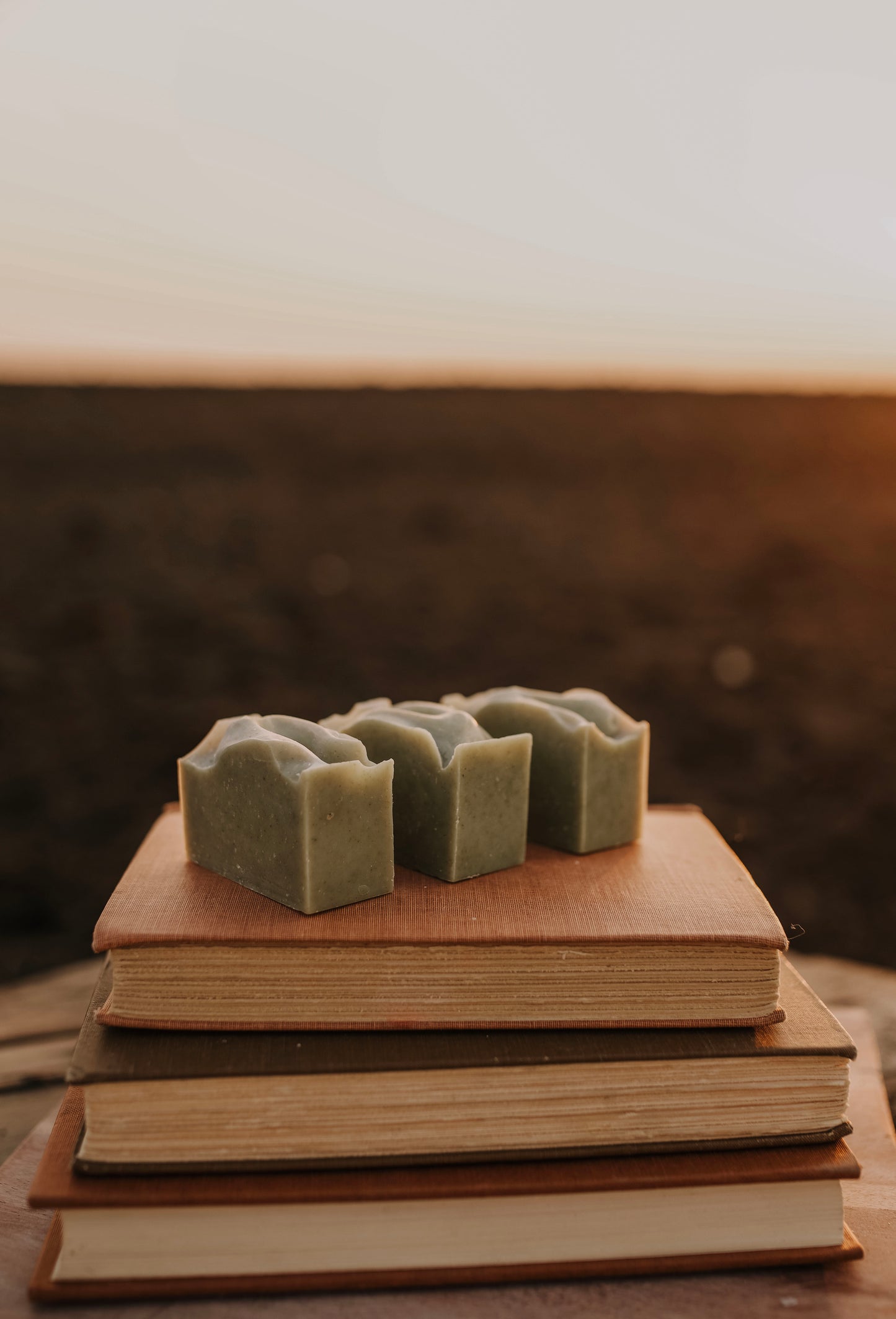 Till & Tallow Saffron & Cedar Tallow Bar Soap three on three books, handcrafted in Alberta