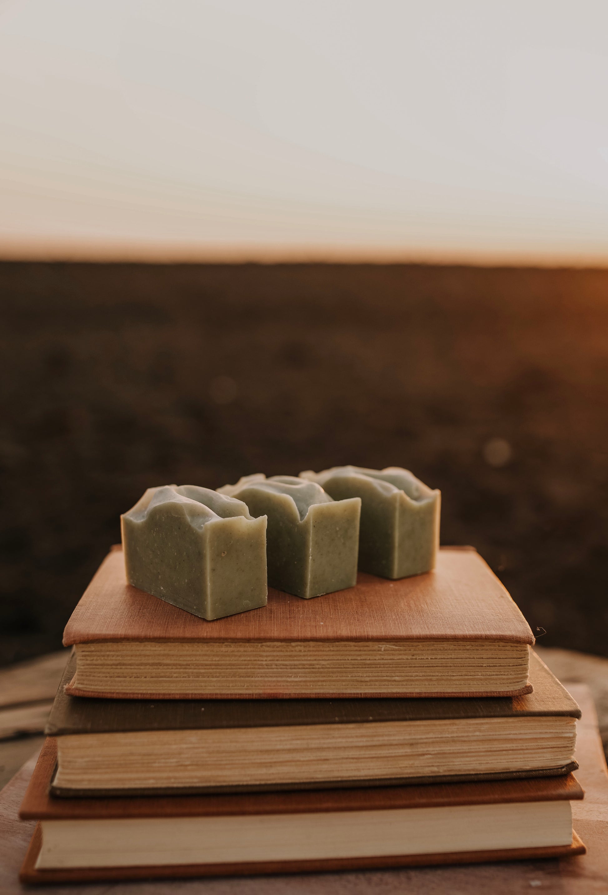 Till & Tallow Saffron & Cedar Tallow Bar Soap three on three books, handcrafted in Alberta
