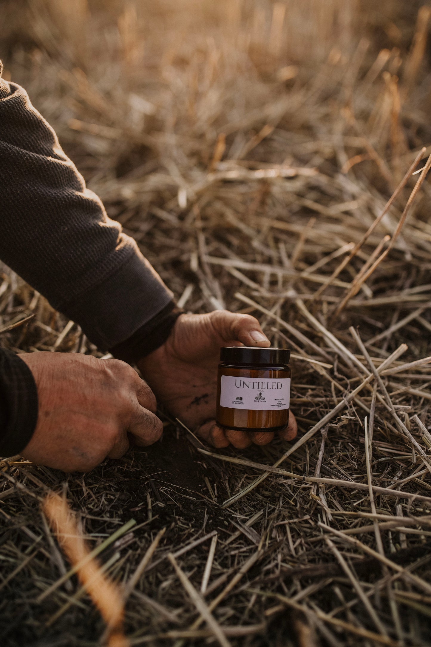Till & Tallow Untilled Body Butter in a field, handcrafted in Alberta.