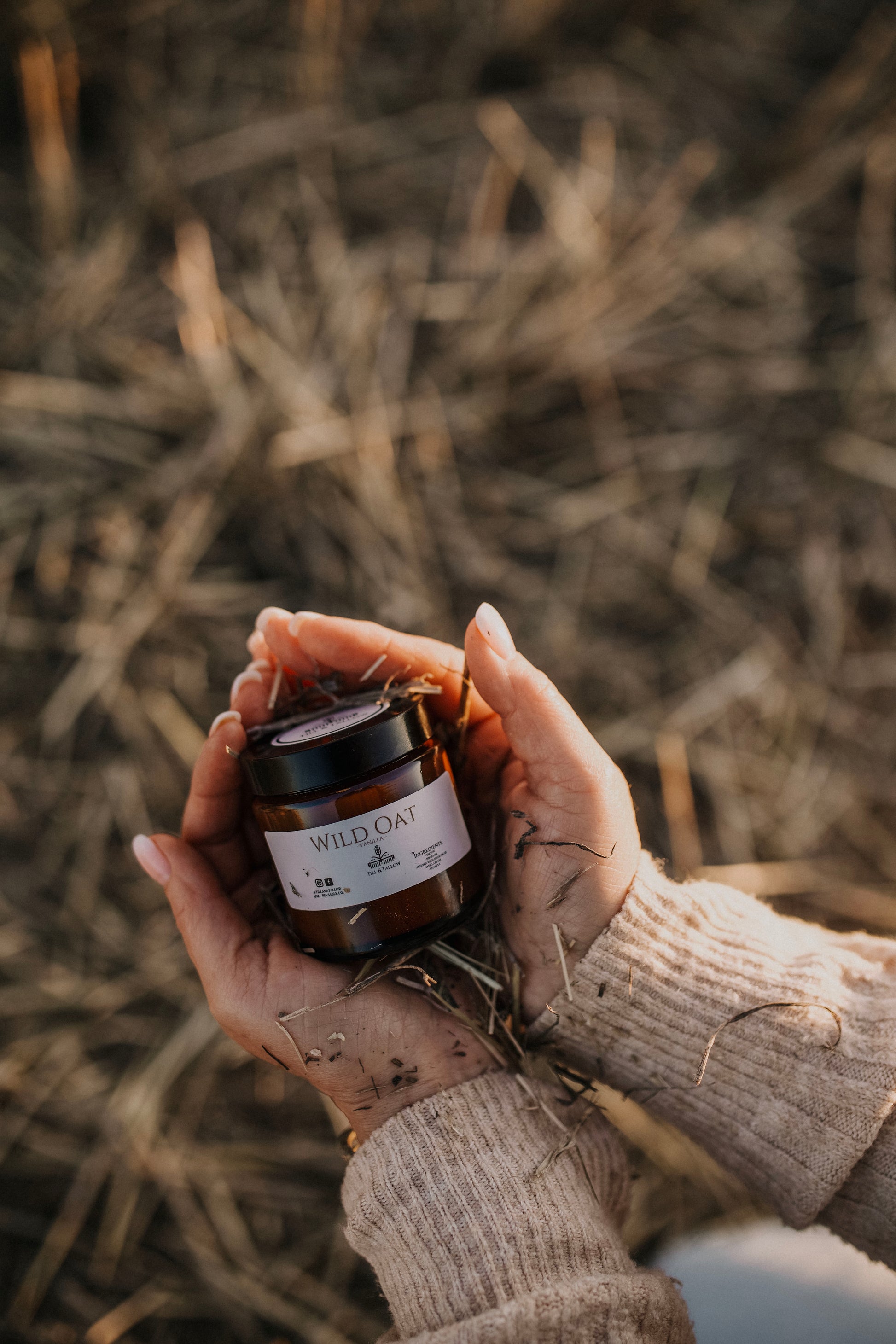 Till & Tallow Wild Oat Vanilla Body Butter in hands, handcrafted in Alberta